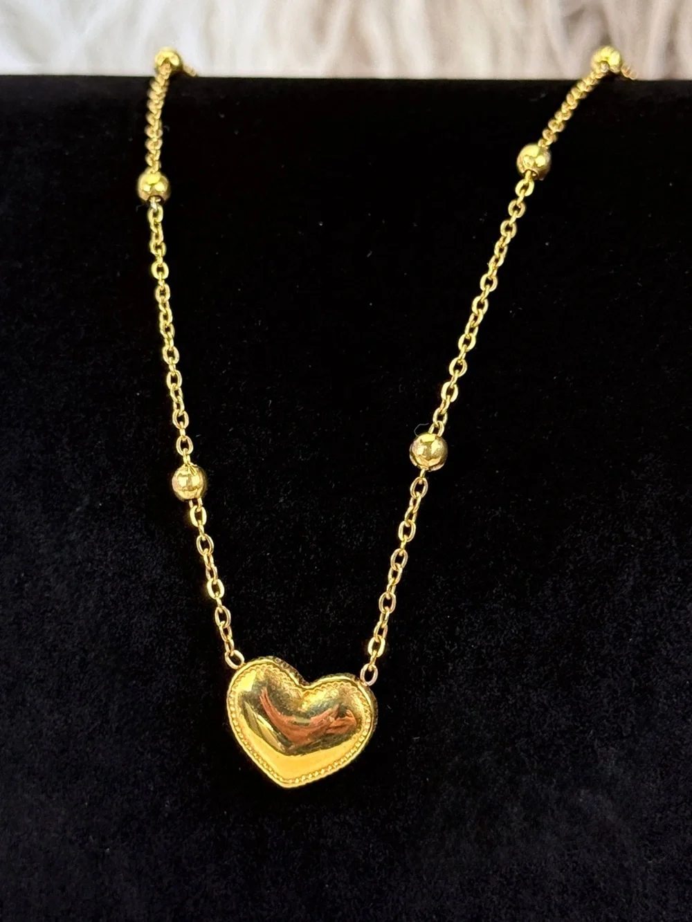 Stainless Steel Gold Tone Heart Pendant Station Chain Dainty Necklace